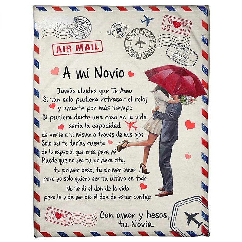 Spanish Blanket For Spaouse: A mi Esposa Esposo Manta Loving Air Mail Thin Fleece Blanket for Wife Husband Blanket A mi Novia Gift for Girlfriend coraline ShopOnlyDeal