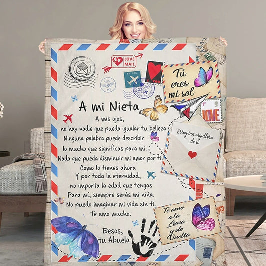 Spanish To My Daughter Gift : A mi Nieta/Nieto Air Mail Print Thin Fleece Blanket Loving Gift for Granddaughter/Grandson Sofa Nap Soft Warm Blankets ShopOnlyDeal