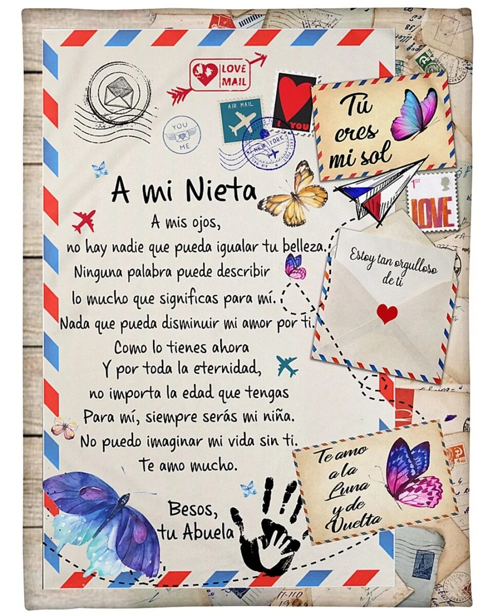 Spanish To My Daughter Gift : A mi Nieta/Nieto Air Mail Print Thin Fleece Blanket Loving Gift for Granddaughter/Grandson Sofa Nap Soft Warm Blankets ShopOnlyDeal