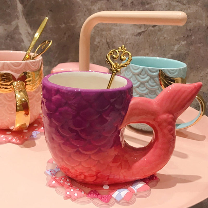 Creative Mermaid Mug Handle Ceramic 420ml Mermaid Tail Coffee Mug Gift For Birthday Wedding Ceramic Cup Uptrends