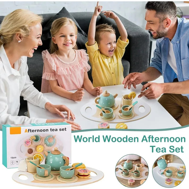 Wooden Afternoon Tea Set Toy | Pretend Play Food Learning Role Play Game | Early Educational Toys for Toddlers, Girls, Boys, and Kids Gifts ShopOnlyDeal