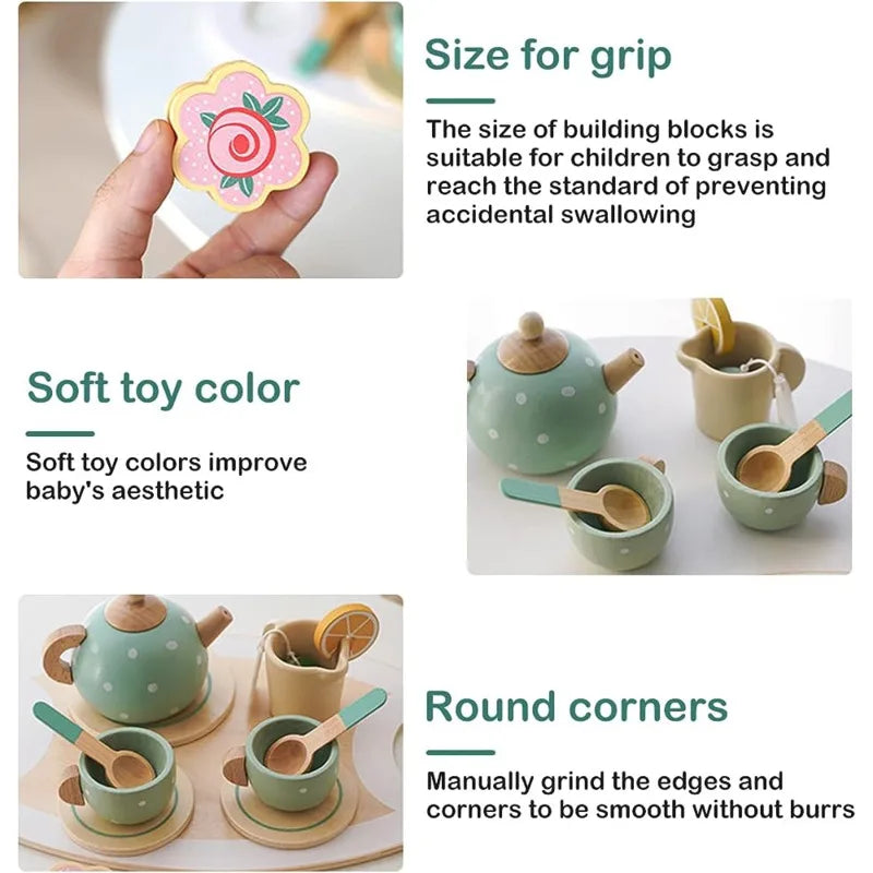 Wooden Afternoon Tea Set Toy | Pretend Play Food Learning Role Play Game | Early Educational Toys for Toddlers, Girls, Boys, and Kids Gifts ShopOnlyDeal