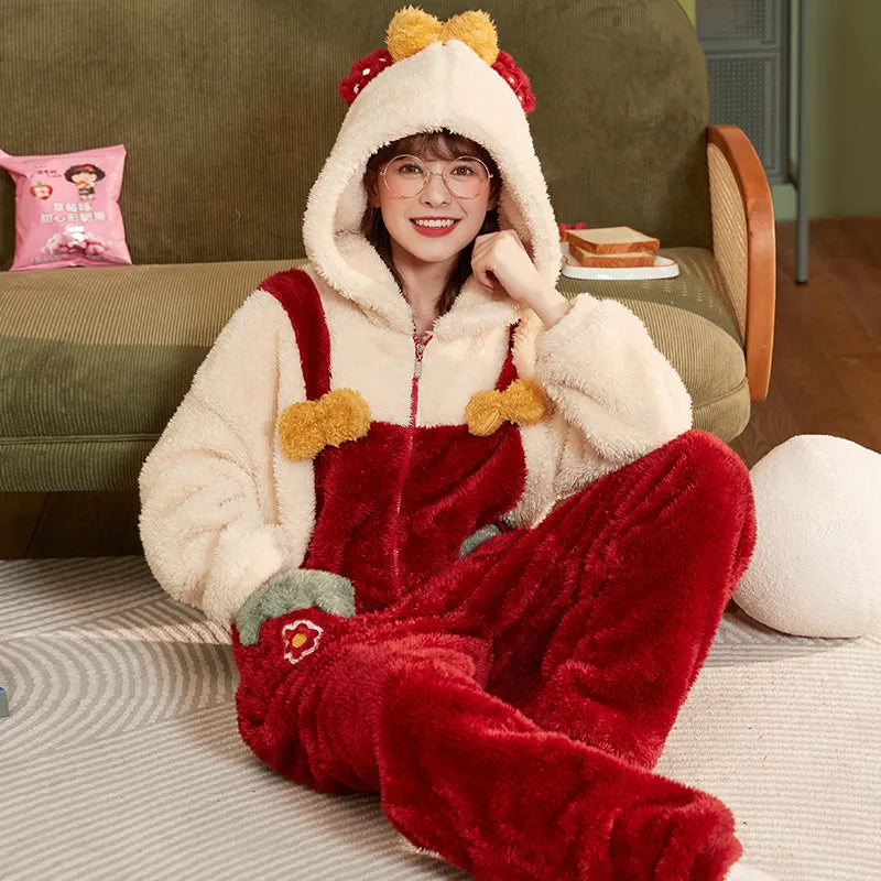 Adult Kigurumis Women Pijama Onesie Jumpsuit Lady Cartoon Pig Lovely Winter Thicken Hoodie Pyjamas Soft Warm Girls Sleepwear QDM88176 ShopOnlyDeal