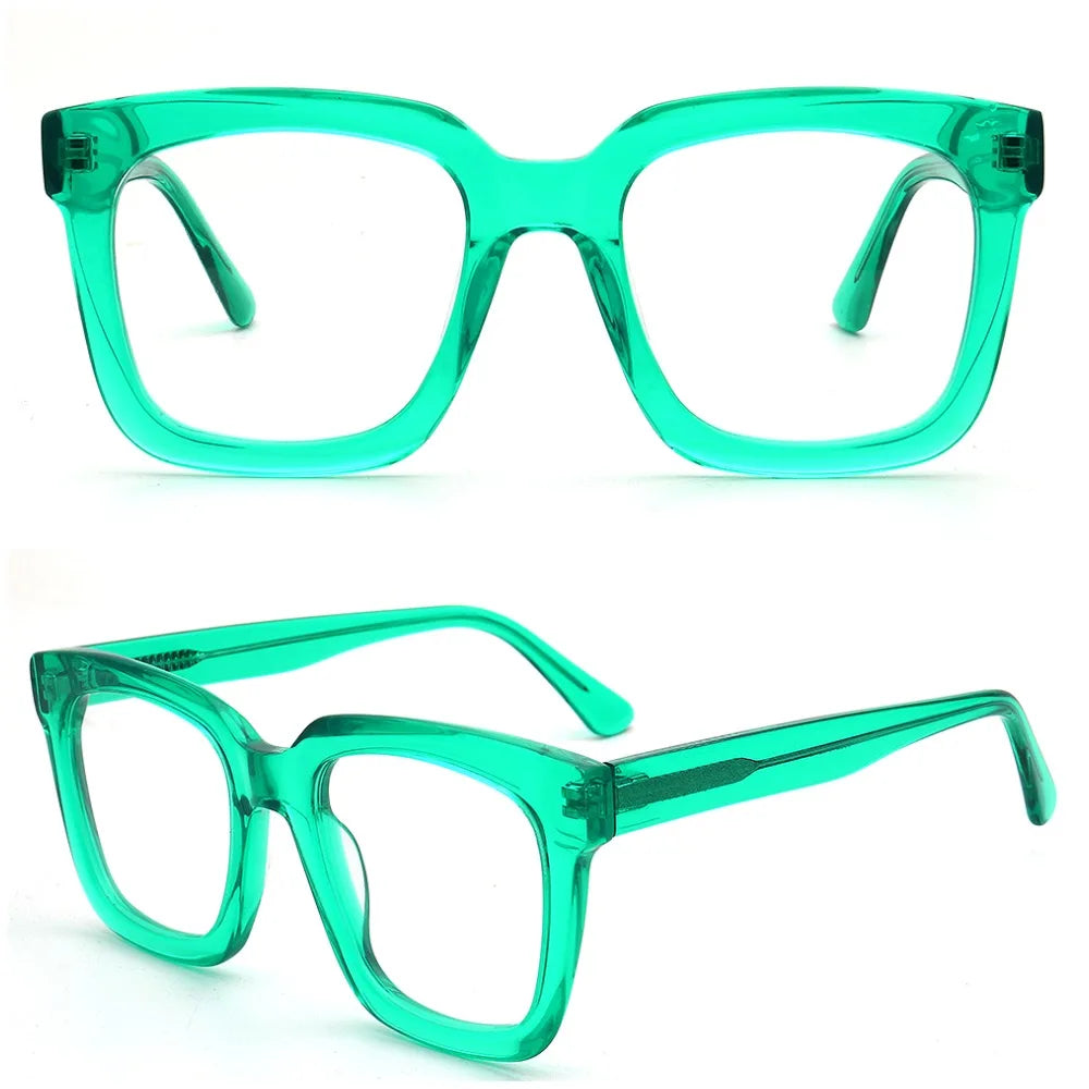 Trendy Men's Square Eyeglasses | Women's Oversize Glasses Frames | Optical Eyewear Green Bulky Prescription Spectacles | Tortoise Clear ShopOnlyDeal