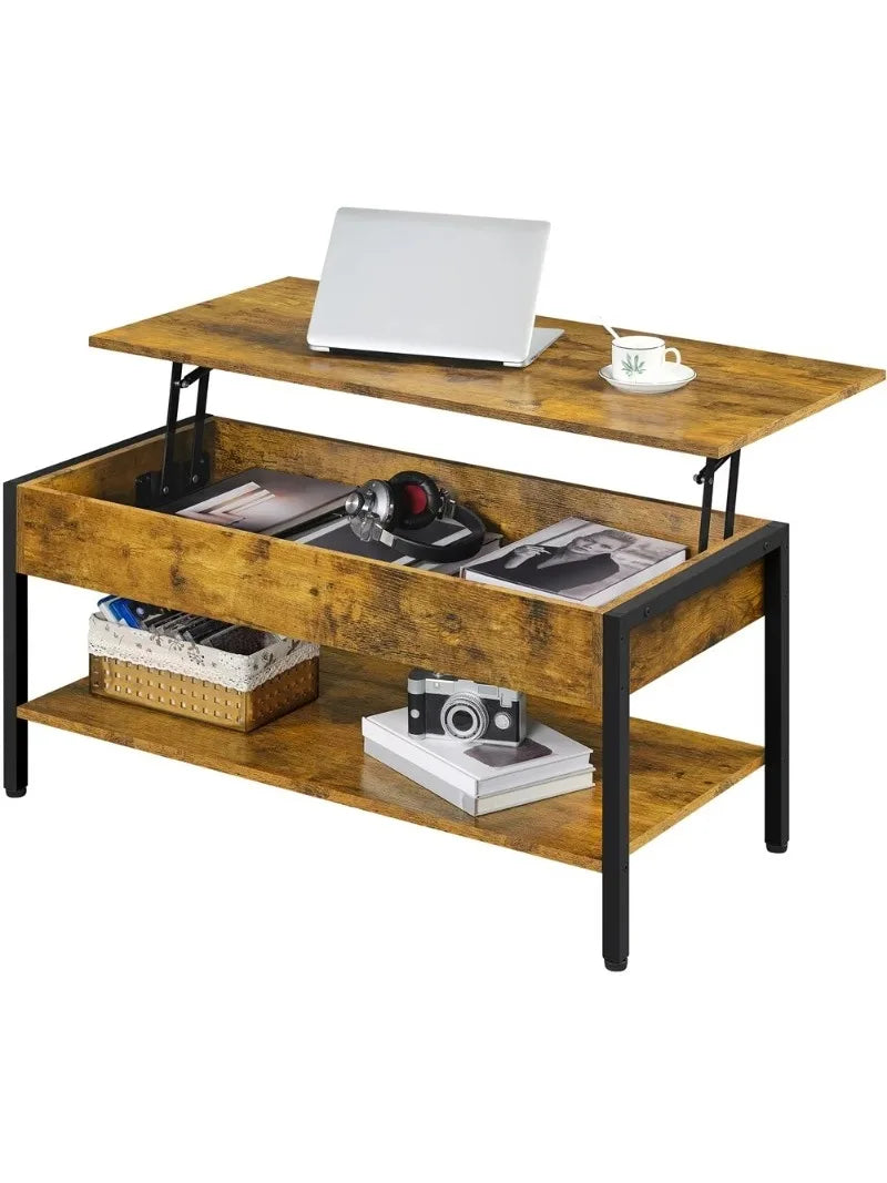 Unique Design Wood Lift Top Coffee Table with Hidden Compartment for Home, Rustic Brown ShopOnlyDeal