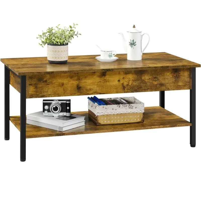 Unique Design Wood Lift Top Coffee Table with Hidden Compartment for Home, Rustic Brown ShopOnlyDeal