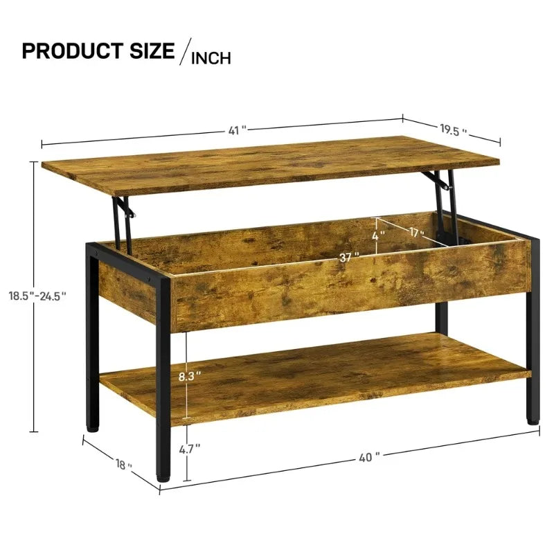 Unique Design Wood Lift Top Coffee Table with Hidden Compartment for Home, Rustic Brown ShopOnlyDeal