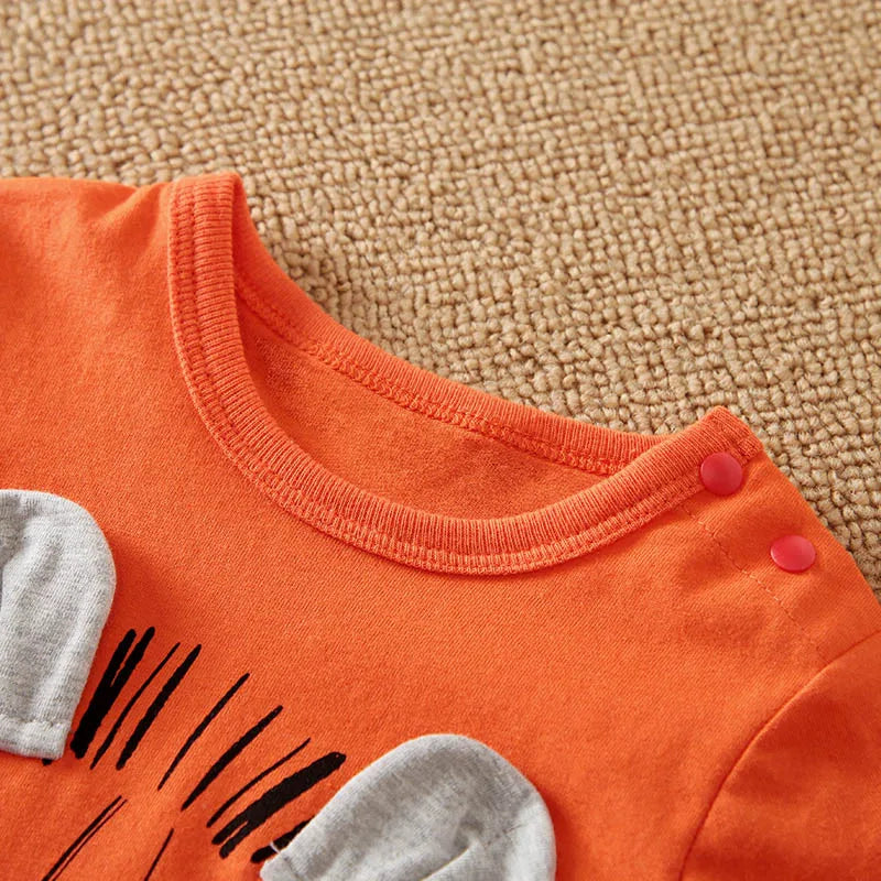 Animal - Orange lion print long sleeve with pants cotton fashion set，0-18 months Newborn Baby boy Spring and Autumn Round Neck ShopOnlyDeal