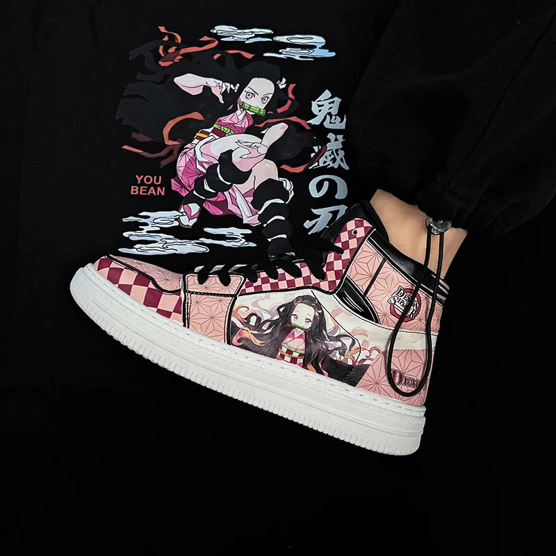 Kawaii Anime Shoes Nezukol Anime Sneakers Cartoon Tanjirou Cosplay Women Casual High Top Shoes Anime Shoes Running Sneakers ShopOnlyDeal
