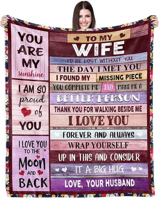 Anniversary Birthday Gift for Her Wife Gifts from Husband Romantic Weeding Women to My Wife Throw Blankets Mothers Day Christmas CPT Blanket Store