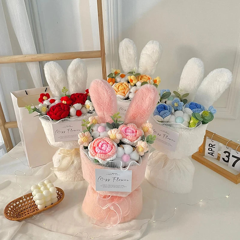 Artificial Crochet Flower Bouquet: Romantic Valentine's Day Knit Arrangement, Perfect for Graduations and Birthdays - A Timeless Gift ShopOnlyDeal