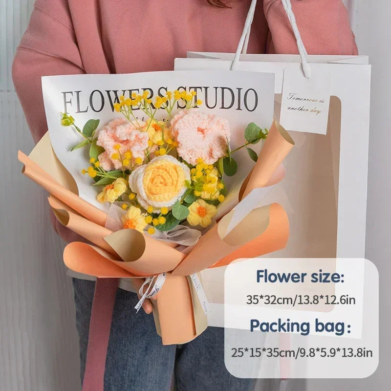 Artificial Crochet Flower Bouquet: Romantic Valentine's Day Knit Arrangement, Perfect for Graduations and Birthdays - A Timeless Gift ShopOnlyDeal