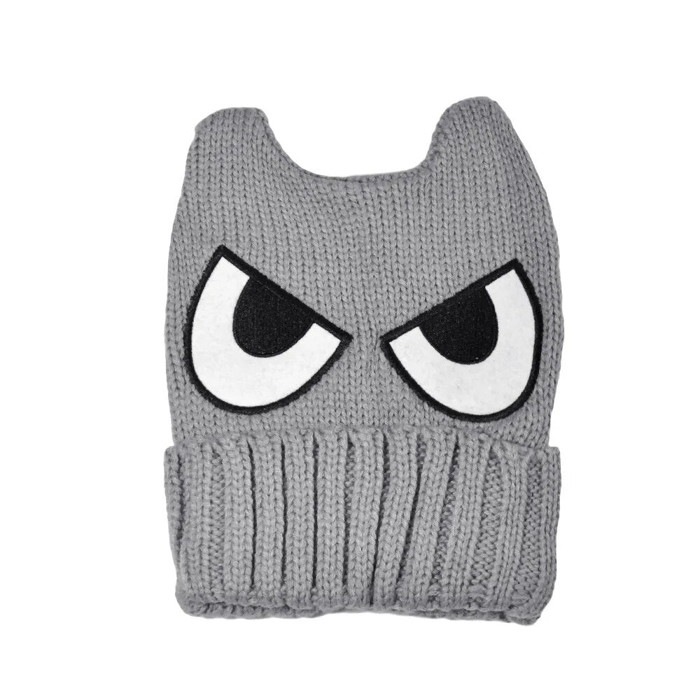 Autumn and Winter Men and Women's Big Eyes Demon Horn Ears Knitted Hat Cold and Warm Woolen Hat Fashion Hip Hop Hat Bean Hat ShopOnlyDeal