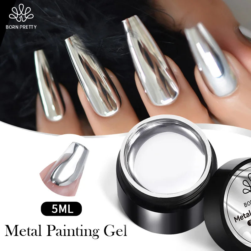 BORN PRETTY Super bright Metallic Painting Gel Polish 5ML Gold Silver Mirror Gel Nail Polish Flower Drawing Lines French Nails Born Pretty Official Store