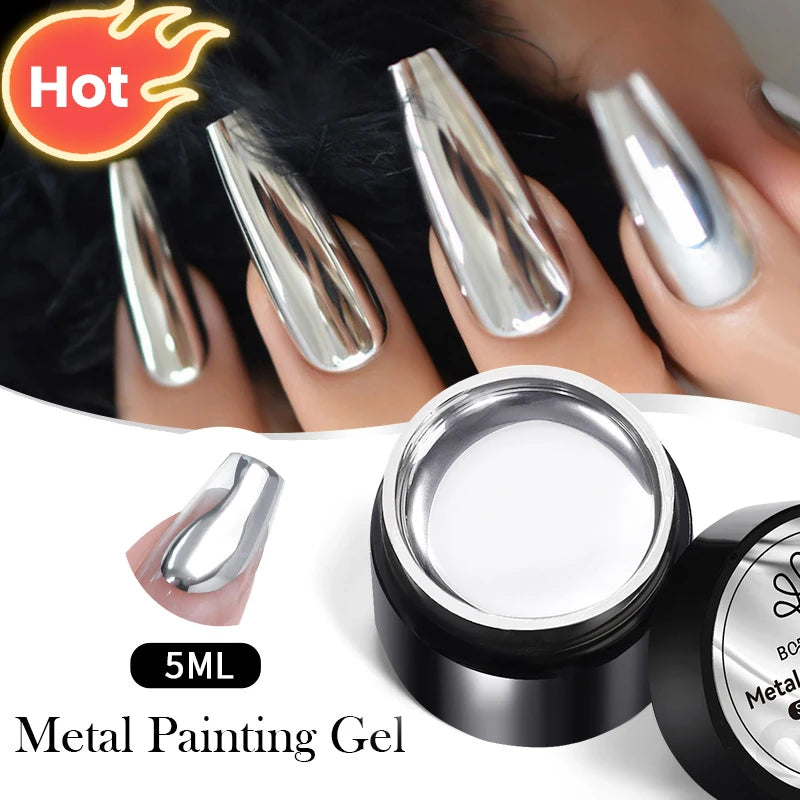 Luminous Metallic Painting Gel Polish: 5ML Gold & Silver Mirror Finish for Exquisite Nail Art ShopOnlyDeal