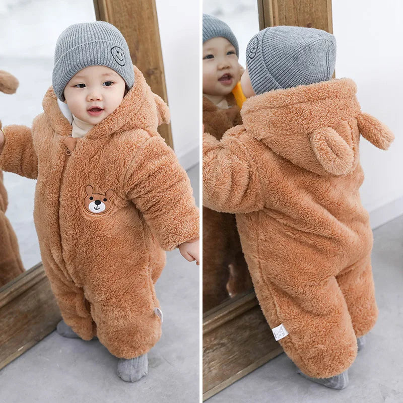 Baby Boy Clothes Cute Plush Bear Baby Rompers Autumn Winter Keep Warm Hooded Infant Girls Overall Jumpsuit Newborn Romper 0-18M ShopOnlyDeal