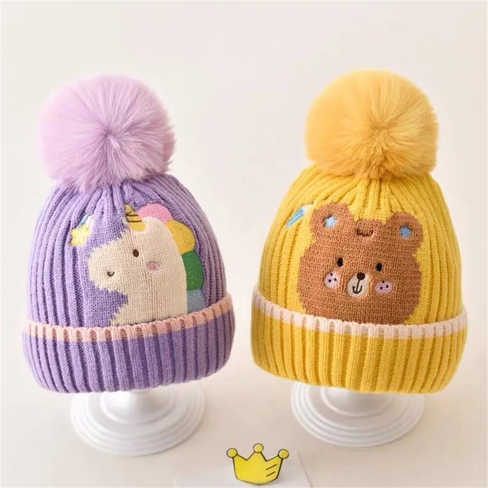 Cute Baby Hat Pompom Baby Cap Boy Beanie Autumn Winter Warm Knitted Children Girls Hats Solid Hairball Elastic Kids Caps Bonnet ShopOnlyDeal