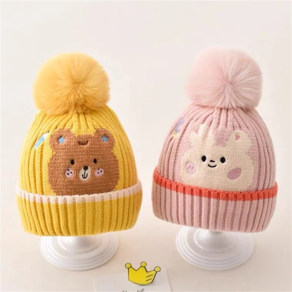 Cute Baby Hat Pompom Baby Cap Boy Beanie Autumn Winter Warm Knitted Children Girls Hats Solid Hairball Elastic Kids Caps Bonnet ShopOnlyDeal