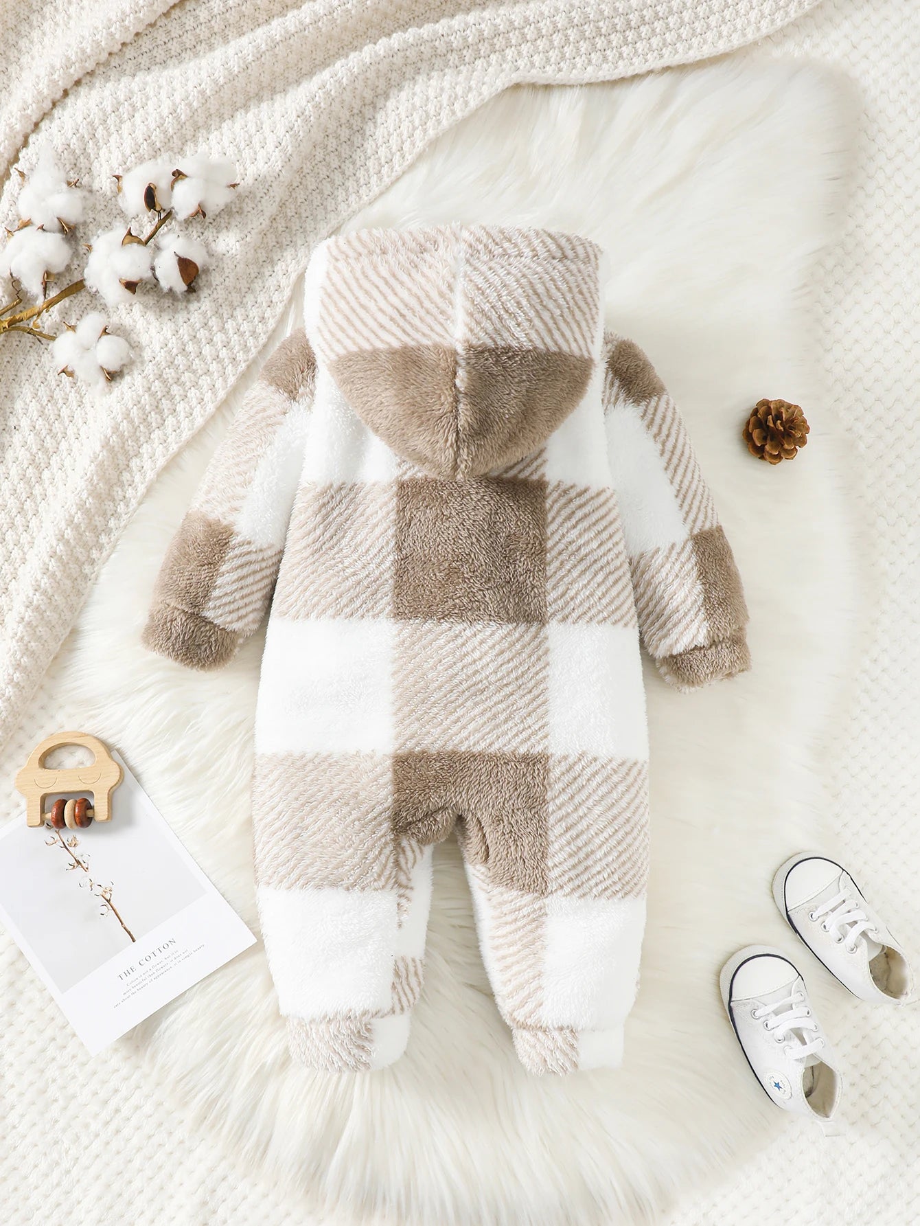 Baby Boys and Girls Plaid Romper Hooded Long Sleeved  Plush Jumpsuit Winter Warm Bodysuit Clothes for 3-24 Months Toddler Boy ShopOnlyDeal