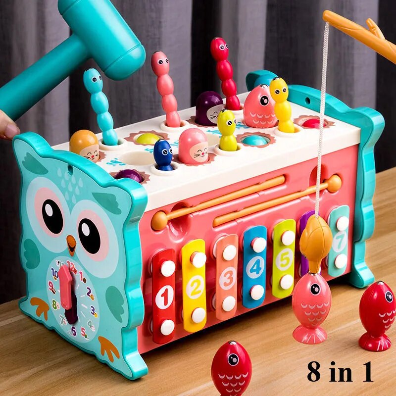 Baby Montessori Toys Fishing Owl Cube 0 6 12 Months Learning Educational Clock Kids Hammer Game Set with Music Puzzle Piano Gift ShopOnlyDeal