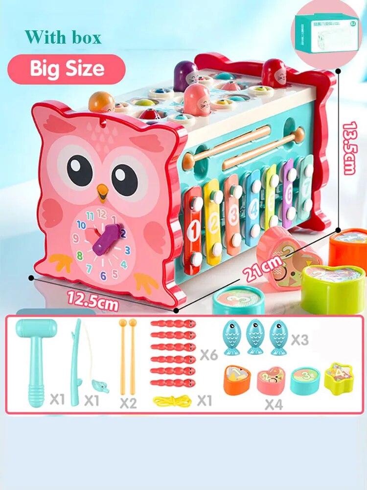 Baby Montessori Toys Fishing Owl Cube 0 6 12 Months Learning Educational Clock Kids Hammer Game Set with Music Puzzle Piano Gift ShopOnlyDeal