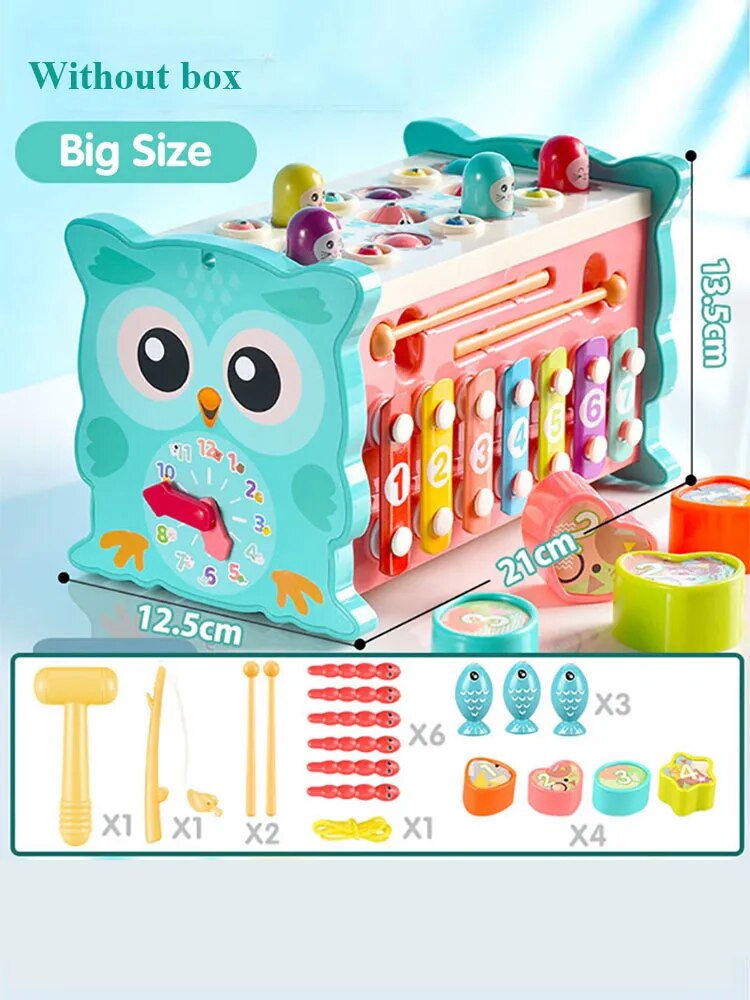 Baby Montessori Toys Fishing Owl Cube 0 6 12 Months Learning Educational Clock Kids Hammer Game Set with Music Puzzle Piano Gift ShopOnlyDeal