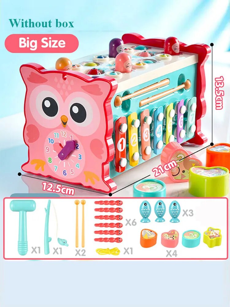 Baby Montessori Toys Fishing Owl Cube 0 6 12 Months Learning Educational Clock Kids Hammer Game Set with Music Puzzle Piano Gift ShopOnlyDeal