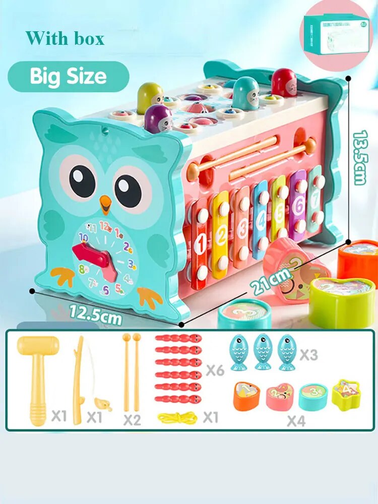 Baby Montessori Toys Fishing Owl Cube 0 6 12 Months Learning Educational Clock Kids Hammer Game Set with Music Puzzle Piano Gift ShopOnlyDeal