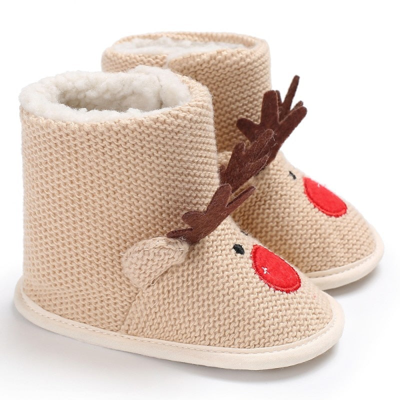 Baywell Christmas Deer Winter Warm Baby Newborn Lovely Shoes First Walkers Baby Boy Shoes Wool Boots For 0-18 Month ShopOnlyDeal