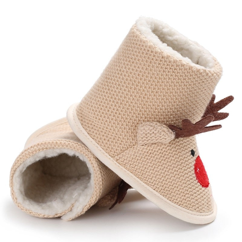 Baywell Christmas Deer Winter Warm Baby Newborn Lovely Shoes First Walkers Baby Boy Shoes Wool Boots For 0-18 Month ShopOnlyDeal