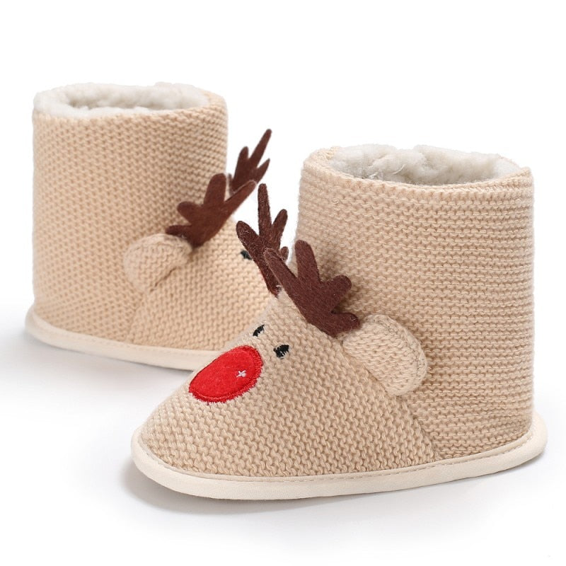 Baywell Christmas Deer Winter Warm Baby Newborn Lovely Shoes First Walkers Baby Boy Shoes Wool Boots For 0-18 Month ShopOnlyDeal