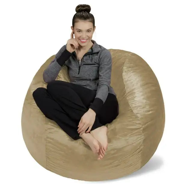 Bean Bag Chair, Memory Foam Lounger with Microsuede Cover, Kids, Adults, 4 ft, Camel ShopOnlyDeal