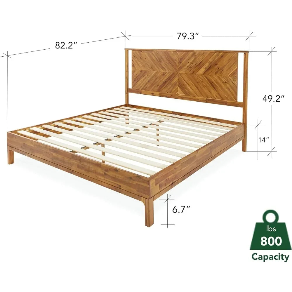 Luxury Bed Frame with Headboard: Your Rustic and Scandinavian-Inspired Bedroom Centerpiece in Solid Acacia Wood ShopOnlyDeal