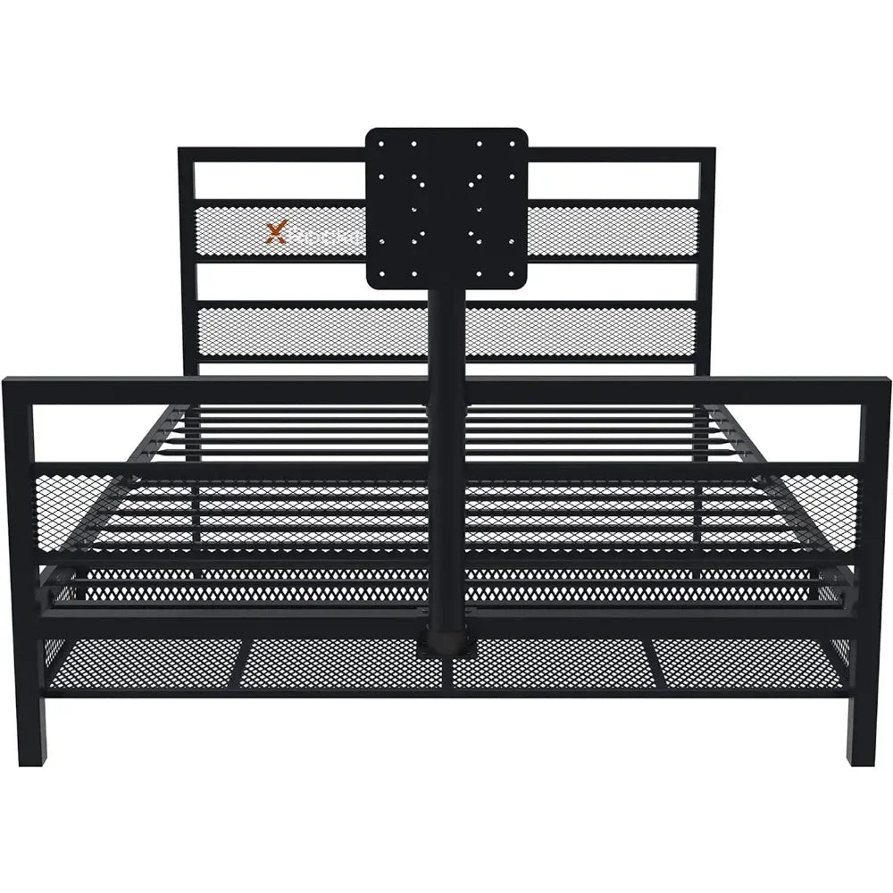 Bed FrameModern Playcot With Swivel TV Stand, Storage, Metal Mesh Frame, 2110701, 38" X 56.3" X 78.5", Full Size, Black ShopOnlyDeal