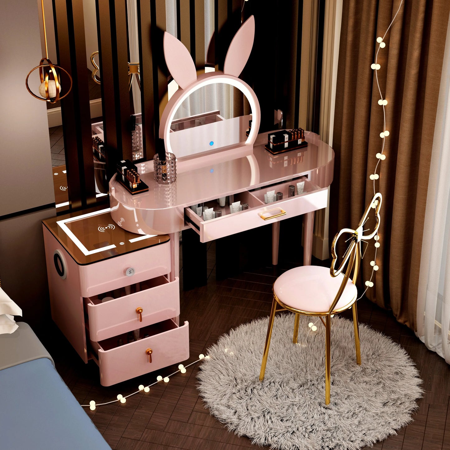 Bedroom Mirror Dressers Luxury Nightstand Vanity Chair With Bunny Ear Shelf Storage Dressers Organizer Corner Comoda Pra Quarto Vanity Accessories ShopOnlyDeal