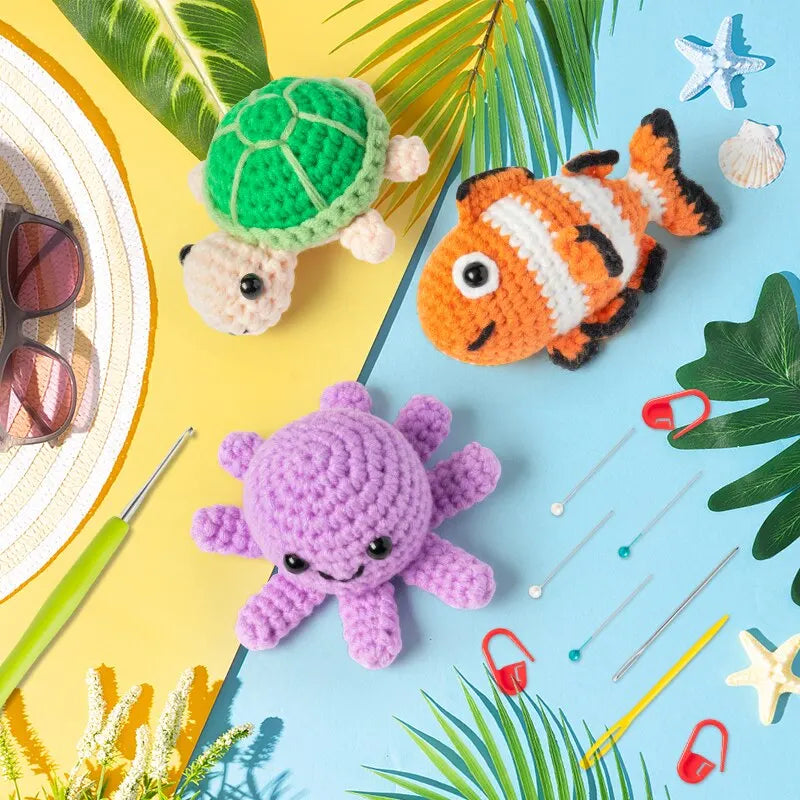 Beginner Crochet Kit: Crochet Fish, Turtle, Octopus Starter Pack - Ideal for Adults & Kids DIY Craft, Montessori Early Education Material Pack ShopOnlyDeal