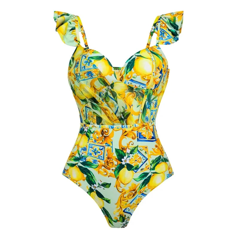 Lemon Print Bikini Set: Refreshing Tummy Control Swimsuit Ensemble ShopOnlyDeal