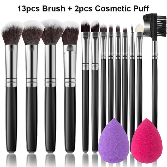 Black 8-13Pcs Makeup Brushes Soft Fluffy Foundation Blush Powder Eyeshadow Blending Makeup Brush Set Beauty Tool Cosmetics Puff ShopOnlyDeal