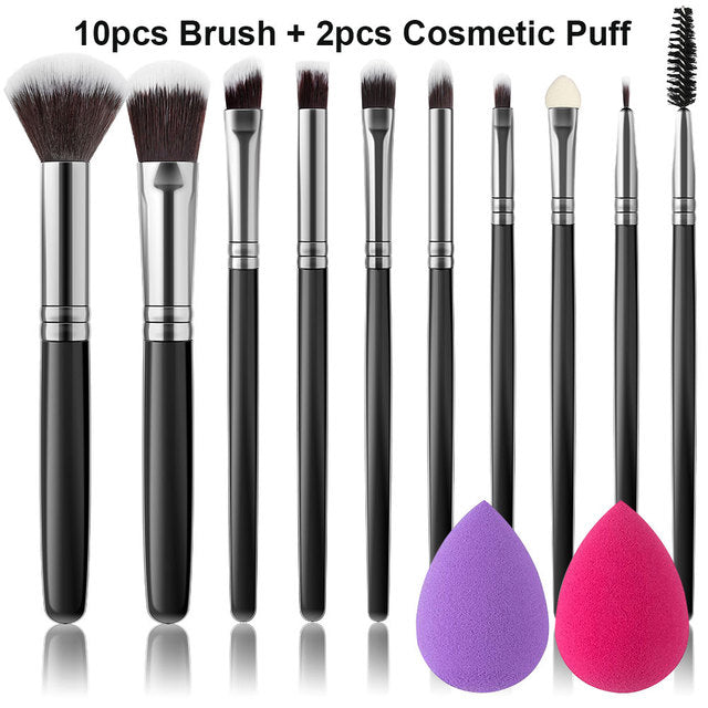 Black 8-13Pcs Makeup Brushes Soft Fluffy Foundation Blush Powder Eyeshadow Blending Makeup Brush Set Beauty Tool Cosmetics Puff ShopOnlyDeal