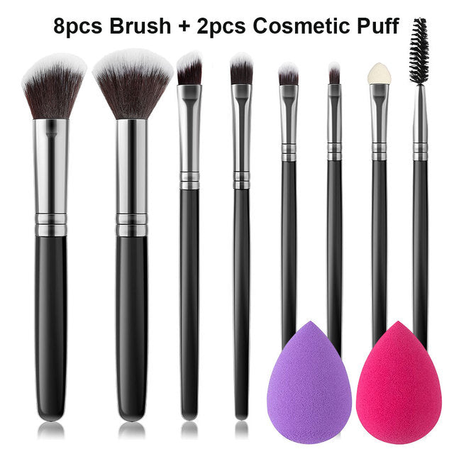 Black 8-13Pcs Makeup Brushes Soft Fluffy Foundation Blush Powder Eyeshadow Blending Makeup Brush Set Beauty Tool Cosmetics Puff ShopOnlyDeal