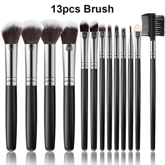 Black 8-13Pcs Makeup Brushes Soft Fluffy Foundation Blush Powder Eyeshadow Blending Makeup Brush Set Beauty Tool Cosmetics Puff ShopOnlyDeal