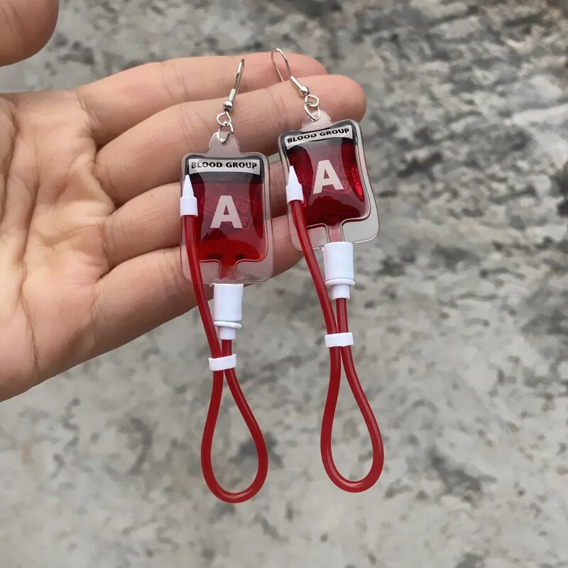 Blood Bag Earrings AB Blood Pack Dangle Drop Earrings For Women Gothic Halloween Novelty Horror EarDrop Vampire Fashion Jewelry ShopOnlyDeal