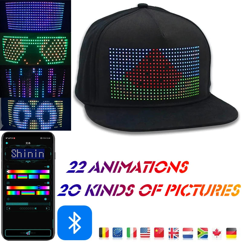 Bluetooth LED Hip Hop Cap Customized Hat Mobile APP Control Editing LED Display Hat for Festival Party Club Christmas Halloween ShopOnlyDeal