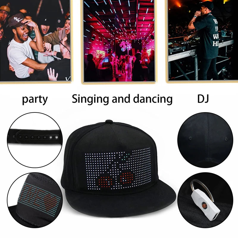 Bluetooth LED Hip Hop Cap Customized Hat Mobile APP Control Editing LED Display Hat for Festival Party Club Christmas Halloween ShopOnlyDeal