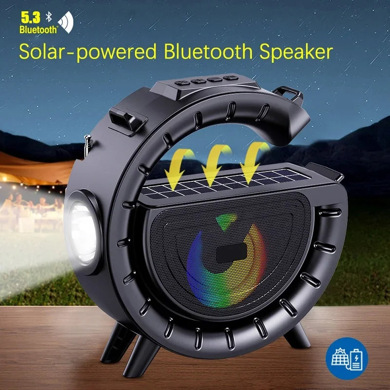 Bluetooth speaker flashlight solar player outdoor convenient wireless charging stereo FM radio subwoofer breathing light big G ShopOnlyDeal