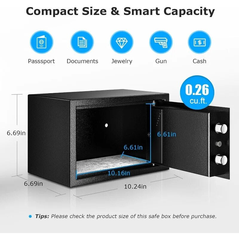 Safe Box for Home, Money Safe Lock Box with Electronic Digital Keypad, 0.26 Cubic Feet Small Hidden Safes ShopOnlyDeal