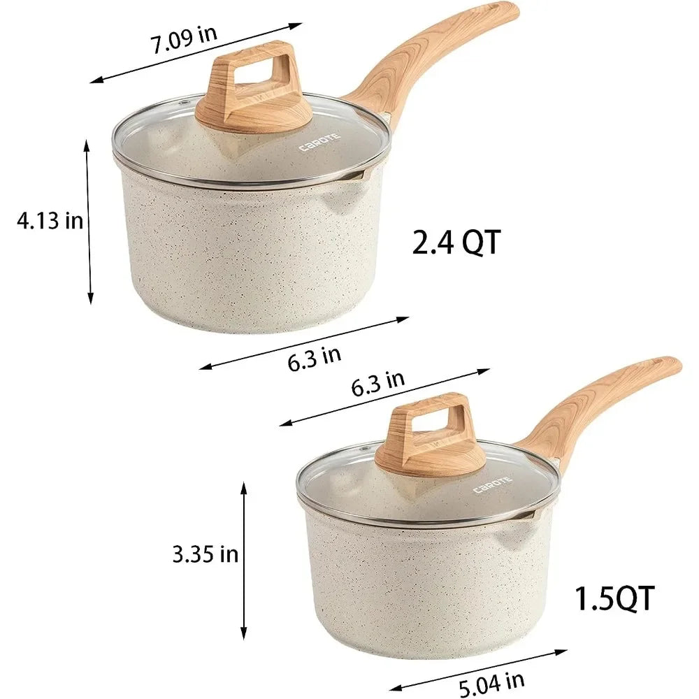 CAROTE 1.5Qt & 2.5Qt Sauce Pan Set with Lid 4 Pcs Nonstick Sauce Pot Cooking Pot with Pour Spout,Easy To Clean Cookware Set ShopOnlyDeal