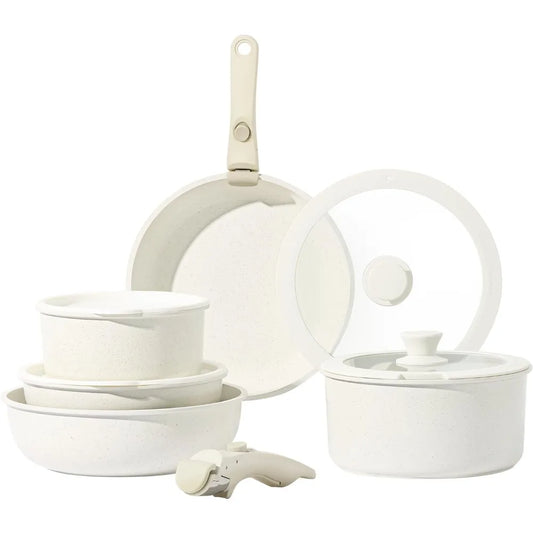 CAROTE 11pcs Pots and Pans Set, Nonstick Cookware Sets Detachable Handle, Induction RV Kitchen Set Removable Handle, Oven Safe ShopOnlyDeal