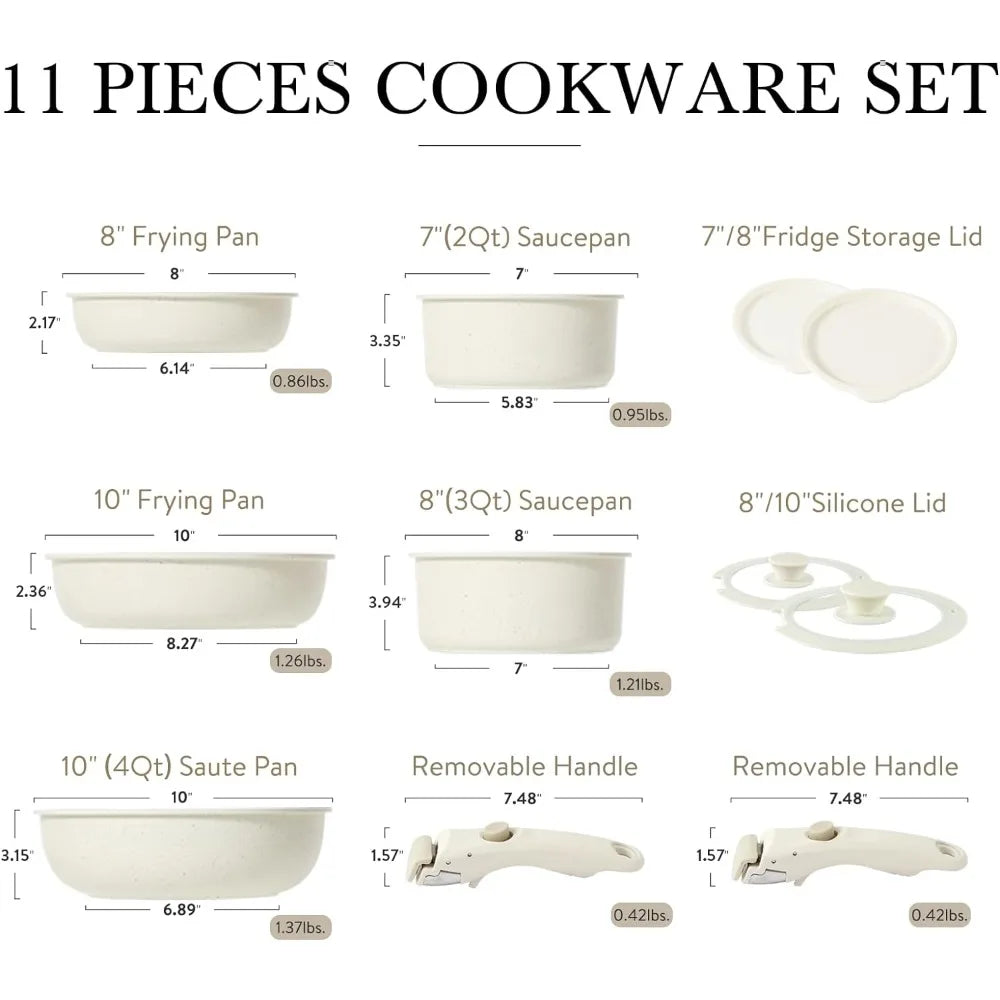 CAROTE 11pcs Pots and Pans Set, Nonstick Cookware Sets Detachable Handle, Induction RV Kitchen Set Removable Handle, Oven Safe ShopOnlyDeal