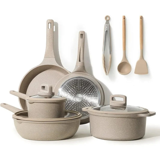 CAROTE Pots and Pans Set Non Stick, 11Pcs Nonstick Kitchen Cookware Sets, Stackable Induction Cookware, Pot and Pan Set, Pans ShopOnlyDeal